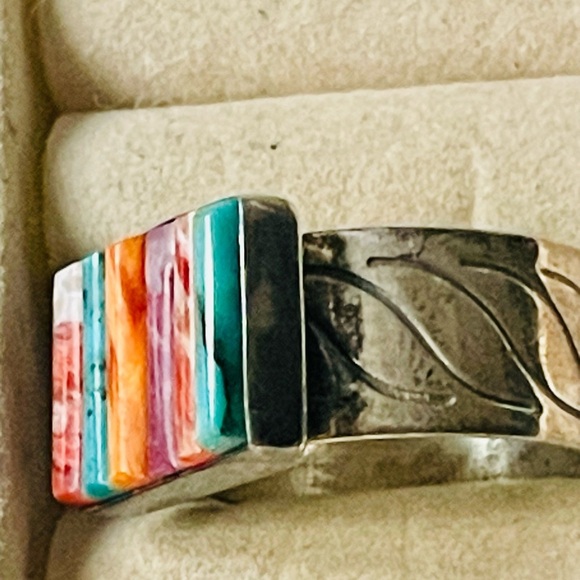 VTG Jay King Mine Finds Turquoise Coral Spiny Oyster Sterling Mens  Ring Sz 10.5 - Picture 8 of 15